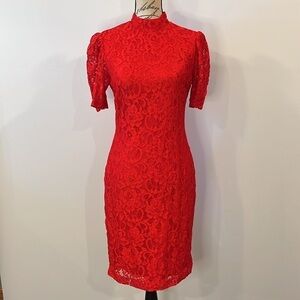 NWT Alexia Admor ‘Elly’ lace overlay high neck sheath dress M